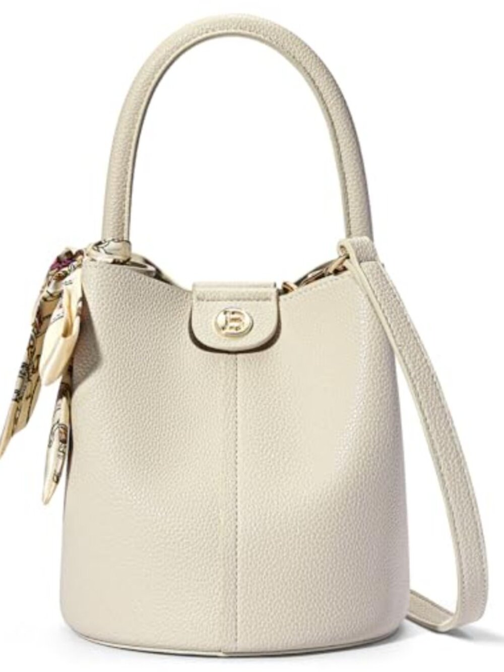 Small Bucket Crossbody Bag with Silk Scarf Adjustable Strap Foldable
